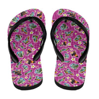 Hawaiian Island Shapes-Iconic Landscape Flip Flops with Plumeria and Palaka Pink Color LT03 - Polynesian Pride