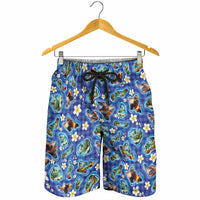 Hawaiian Island Shapes-Iconic Landscape Shorts for Men with Plumeria and Palaka Blue Color LT03 - Polynesian Pride