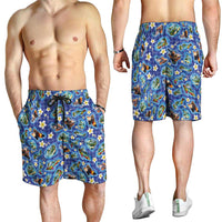 Hawaiian Island Shapes-Iconic Landscape Shorts for Men with Plumeria and Palaka Blue Color LT03 - Polynesian Pride