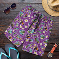 Hawaiian Island Shapes-Iconic Landscape Shorts for Men with Plumeria and Palaka Purple Color LT03 Purple - Polynesian Pride