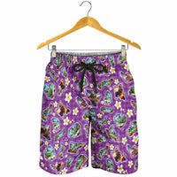 Hawaiian Island Shapes-Iconic Landscape Shorts for Men with Plumeria and Palaka Purple Color LT03 - Polynesian Pride