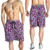 Hawaiian Island Shapes-Iconic Landscape Shorts for Men with Plumeria and Palaka Purple Color LT03 - Polynesian Pride