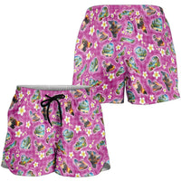 Hawaiian Island Shapes-Iconic Landscape Shorts for Women with Plumeria and Palaka Pink Color LT03 - Polynesian Pride