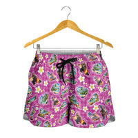 Hawaiian Island Shapes-Iconic Landscape Shorts for Women with Plumeria and Palaka Pink Color LT03 - Polynesian Pride