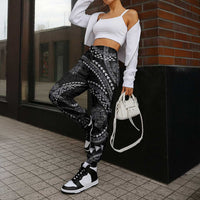 Hawaiian Kakau Art and Hisbiscus Tattoo Jogger Pants Tribal Pattern-Silver Style - Polynesian Pride
