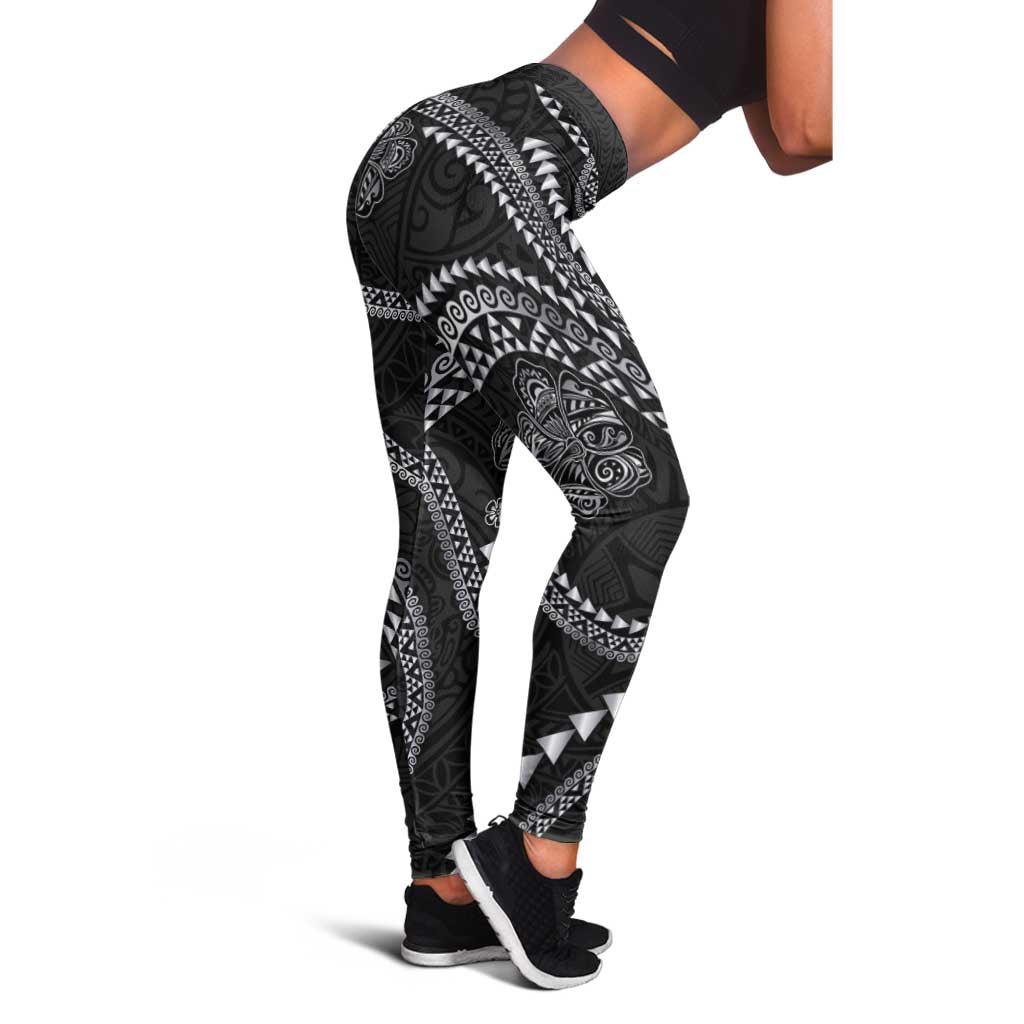 Hawaiian Kakau Art and Hisbiscus Tattoo Leggings Tribal Pattern-Silver Style - Polynesian Pride