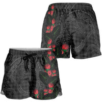 Hawaiian Kakau Art Shorts for Women Taro Leaves with Ohia Lehua and Pakala Pattern LT03 - Polynesian Pride
