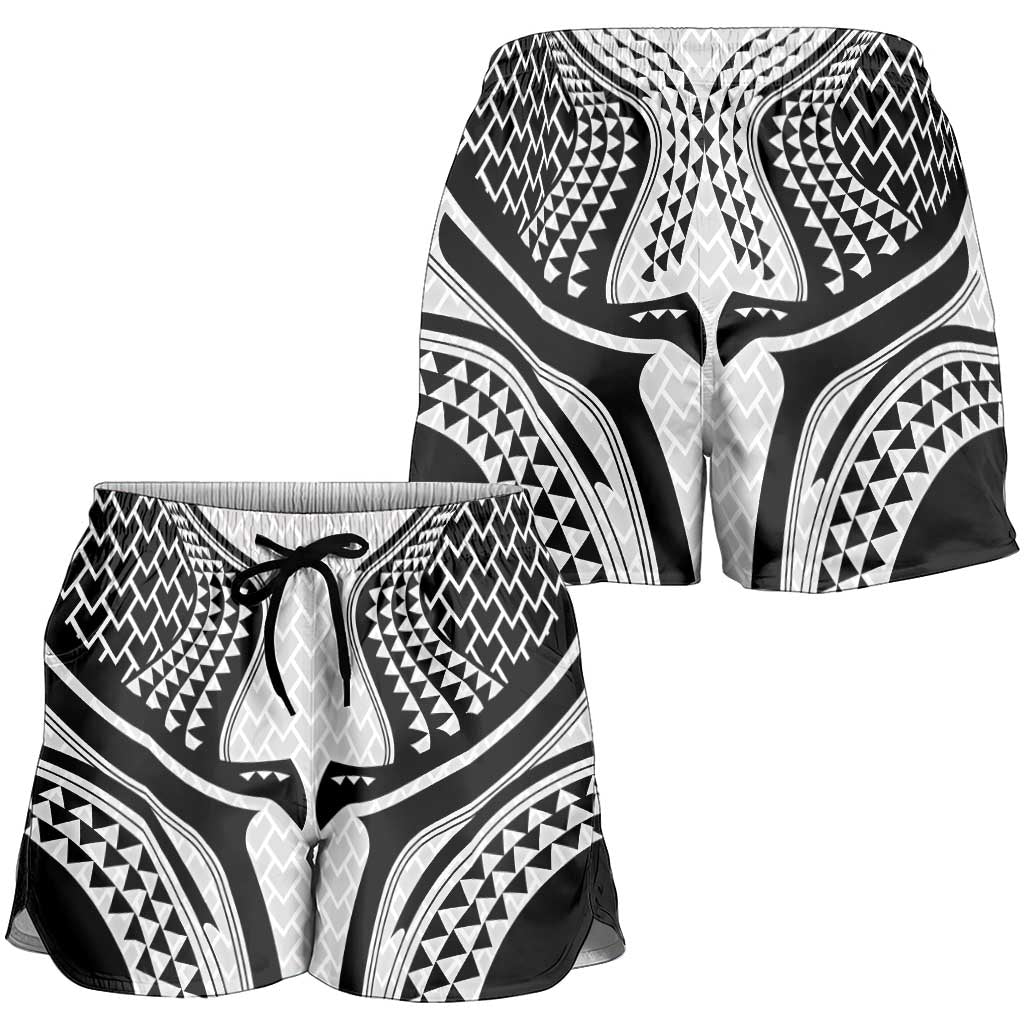Hawaiian Kakau Art Tattoos Aquaman Style Shorts for Women White Version LT03 - Polynesian Pride