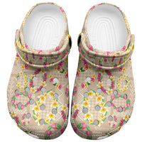 Hawaiian Kakau Tattoo Leis and Palaka Pattern Clogs Shoes Traditional Aloha Tribal Beige Color