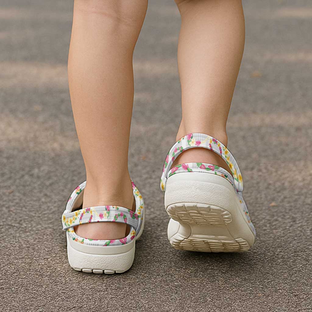 Hawaiian Kakau Tattoo Leis and Palaka Pattern Clogs Shoes Traditional Aloha Tribal White Color
