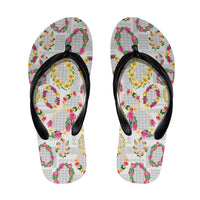 Hawaiian Kakau Tattoo Leis and Palaka Pattern Flip Flops Traditional Aloha Tribal White Color LT03 White - Polynesian Pride