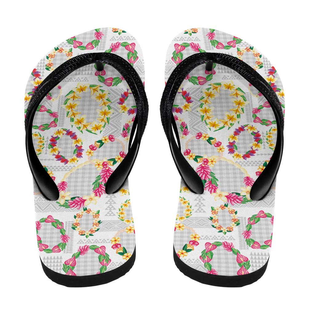 Hawaiian Kakau Tattoo Leis and Palaka Pattern Flip Flops Traditional Aloha Tribal White Color LT03 - Polynesian Pride