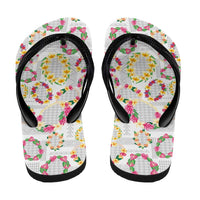 Hawaiian Kakau Tattoo Leis and Palaka Pattern Flip Flops Traditional Aloha Tribal White Color LT03 - Polynesian Pride
