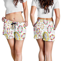 Hawaiian Kakau Tattoo Leis and Palaka Pattern Shorts for Women Traditional Aloha Tribal White Color LT03 - Polynesian Pride