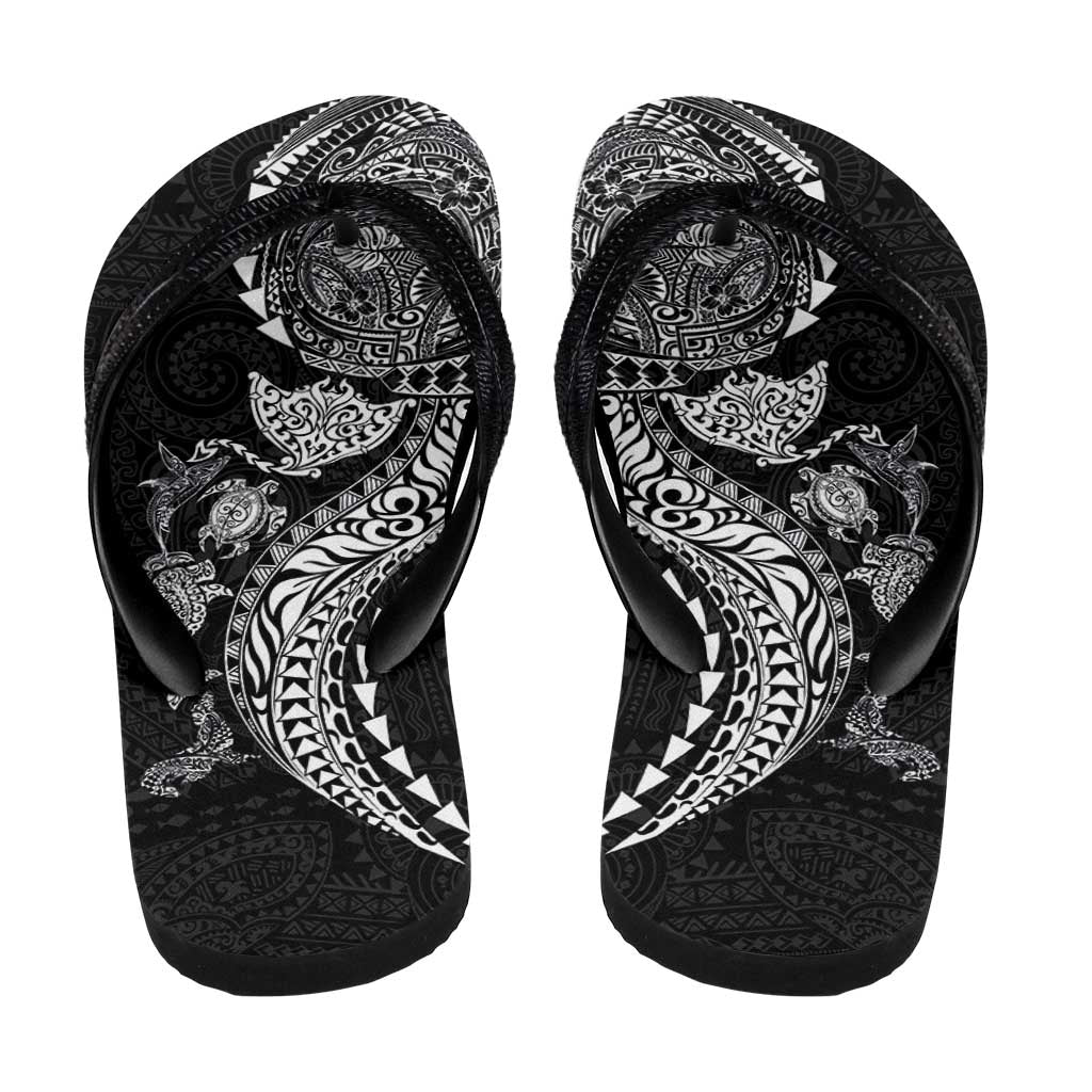 Hawaiian Kakau Tribal Sea Animals Tattoos Flip Flops Black Color