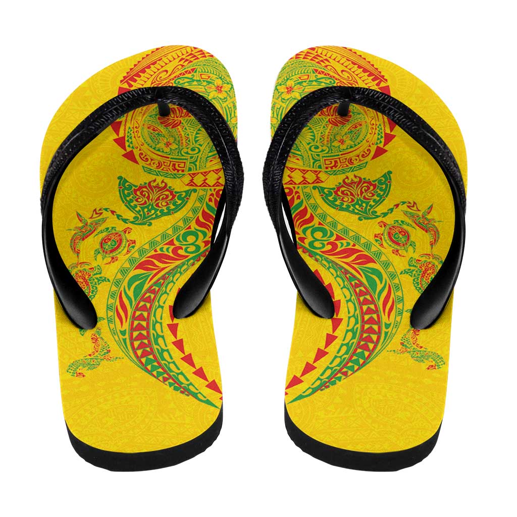 Hawaiian Kakau Tribal Sea Animals Tattoos Flip Flops Kanaka Maoli Flag Color Inspired LT03 - Polynesian Pride