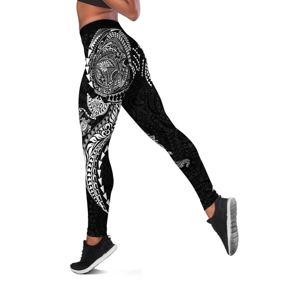 Hawaiian Kakau Tribal Sea Animals Tattoos Leggings Black Color