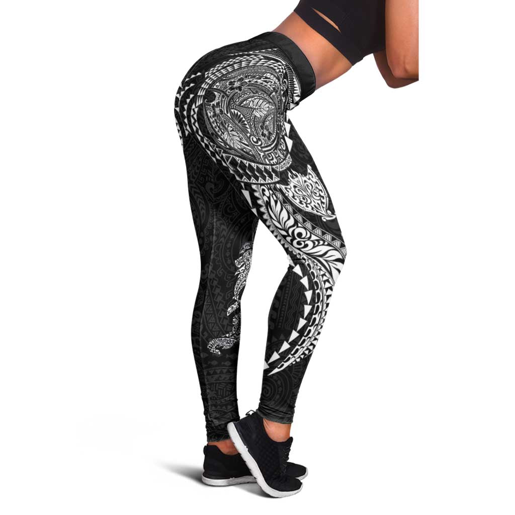 Hawaiian Kakau Tribal Sea Animals Tattoos Leggings Black Color