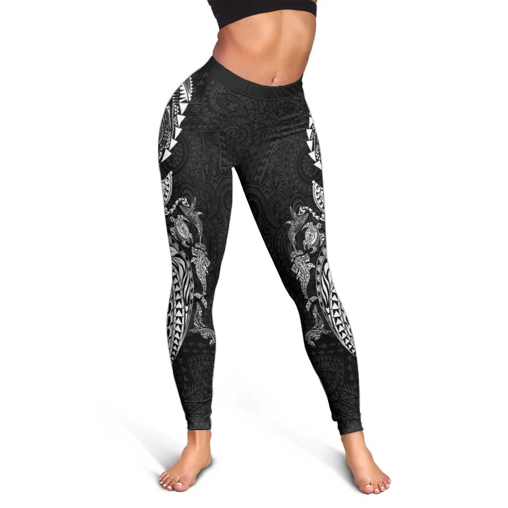 Hawaiian Kakau Tribal Sea Animals Tattoos Leggings Black Color