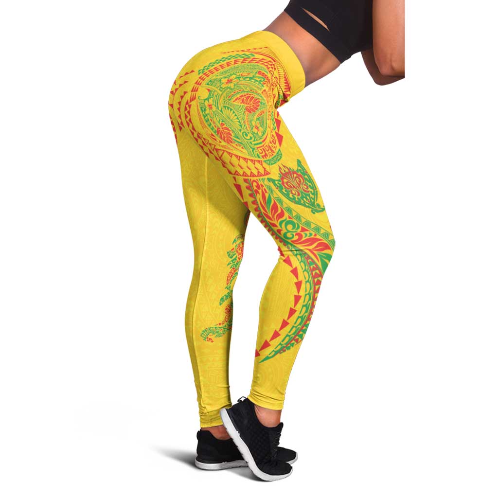 Hawaiian Kakau Tribal Sea Animals Tattoos Leggings Kanaka Maoli Flag Color Inspired