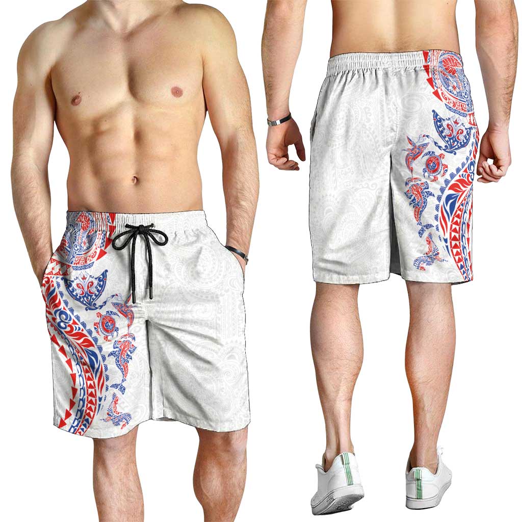 Hawaiian Kakau Tribal Sea Animals Tattoos Shorts for Men Hawaii Flag Color Inspired LT03 - Polynesian Pride