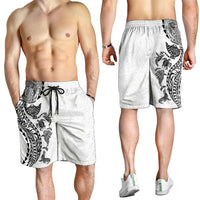 Hawaiian Kakau Tribal Sea Animals Tattoos Shorts for Men White Color