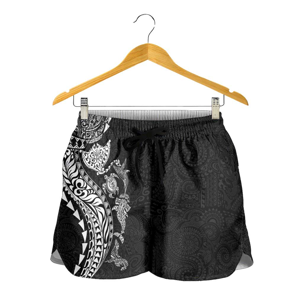 Hawaiian Kakau Tribal Sea Animals Tattoos Shorts for Women Black Color LT03 - Polynesian Pride