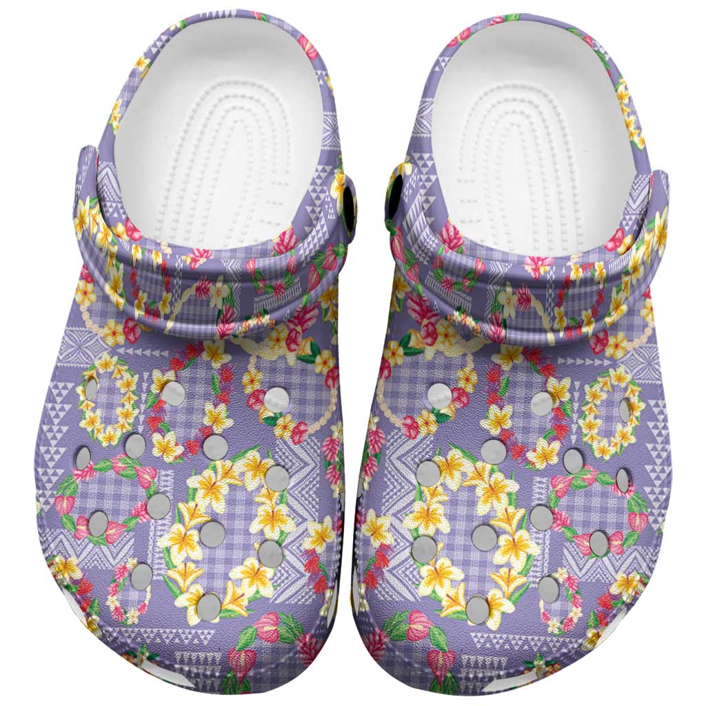 Hawaiian Leis Clogs Shoes Kakau Tattoos and Palaka Pastel Purple Color