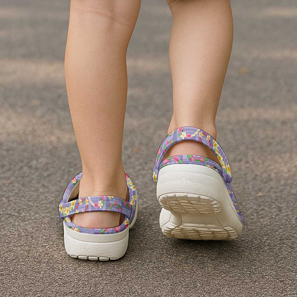 Hawaiian Leis Clogs Shoes Kakau Tattoos and Palaka Pastel Purple Color