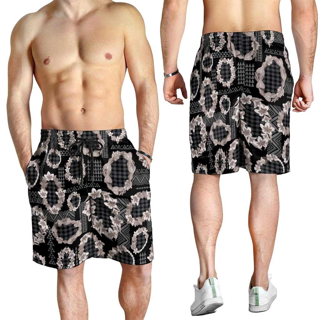 Hawaiian Leis Shorts for Men Kakau Tattoos and Palaka Pastel Grayscale