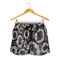 Hawaiian Leis Shorts for Women Kakau Tattoos and Palaka Pastel Grayscale
