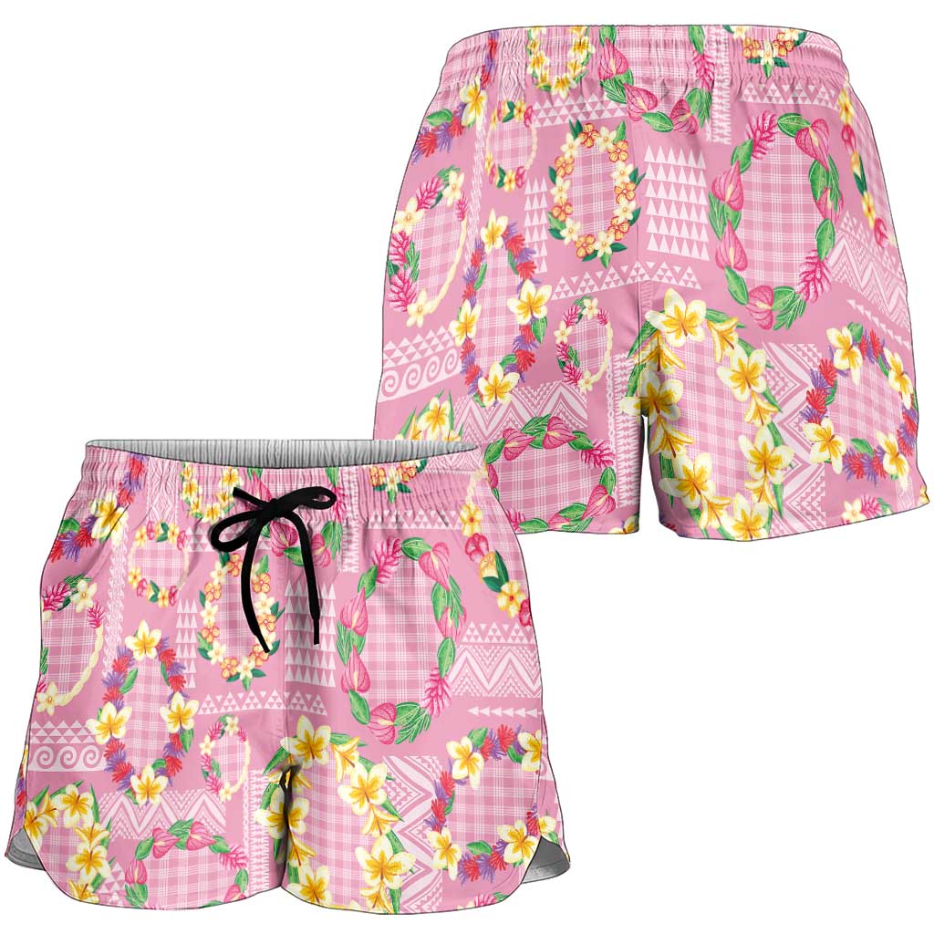 Hawaiian Leis Shorts for Women Kakau Tattoos and Palaka Pastel Pink Color LT03 - Polynesian Pride