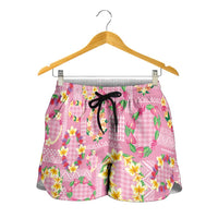 Hawaiian Leis Shorts for Women Kakau Tattoos and Palaka Pastel Pink Color LT03 - Polynesian Pride