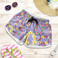 Hawaiian Leis Shorts for Women Kakau Tattoos and Palaka Pastel Purple Color LT03 Purple - Polynesian Pride