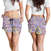 Hawaiian Leis Shorts for Women Kakau Tattoos and Palaka Pastel Purple Color LT03 - Polynesian Pride