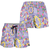 Hawaiian Leis Shorts for Women Kakau Tattoos and Palaka Pastel Purple Color LT03 - Polynesian Pride