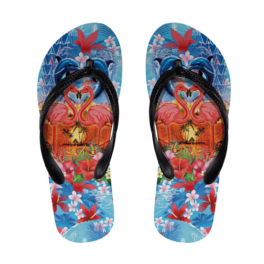 Hawaiian Love-Couple Dolphins and Flamingos Flip Flops LT03 Multicolor - Polynesian Pride