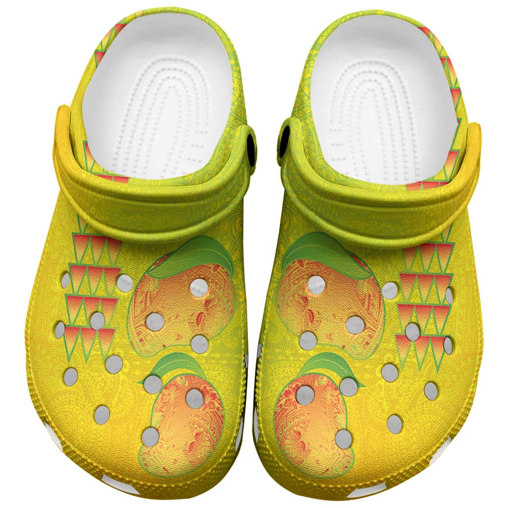 Hawaiian Mango Clogs Shoes Polynesian Art Pattern and Kakau Tattoo LT03 Yellow - Polynesian Pride