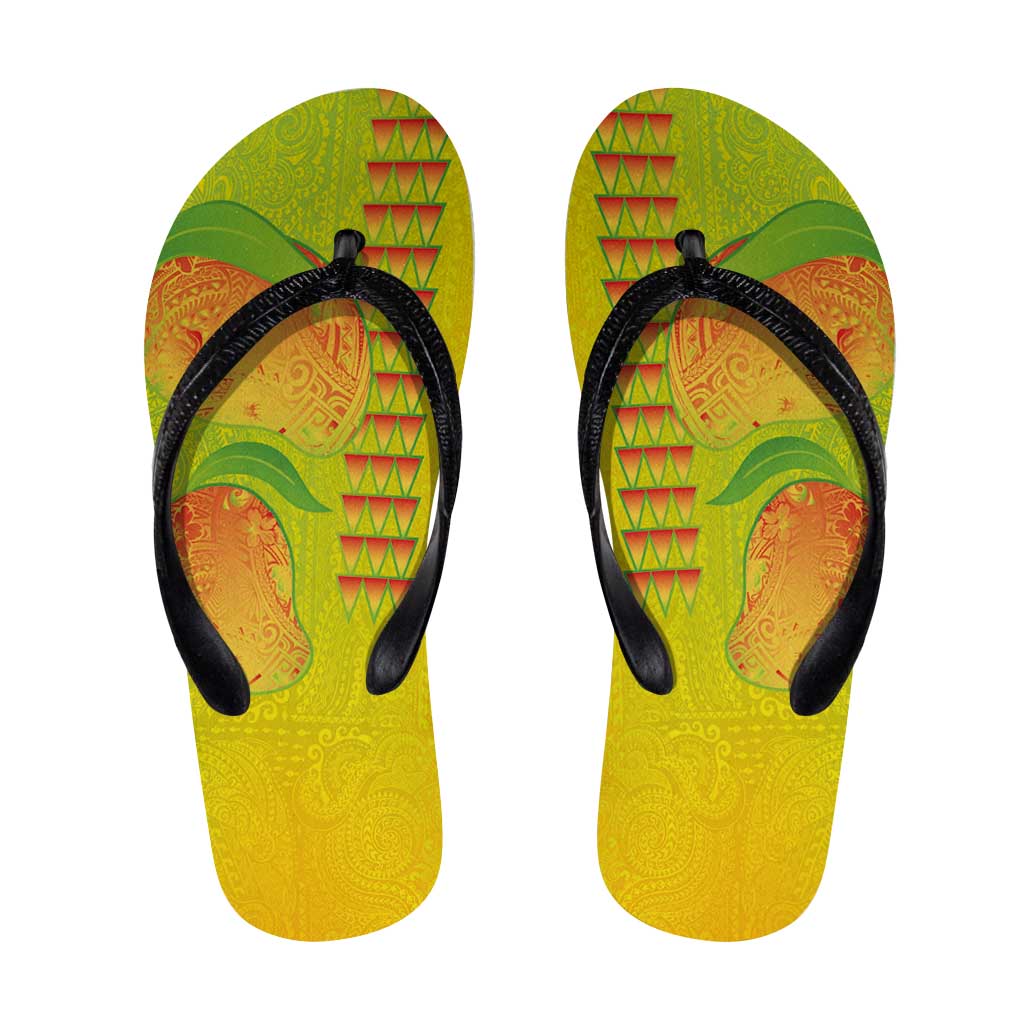 Hawaiian Mango Flip Flops Polynesian Art Pattern and Kakau Tattoo LT03 Yellow - Polynesian Pride