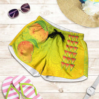 Hawaiian Mango Shorts for Women Polynesian Art Pattern and Kakau Tattoo LT03 Yellow - Polynesian Pride