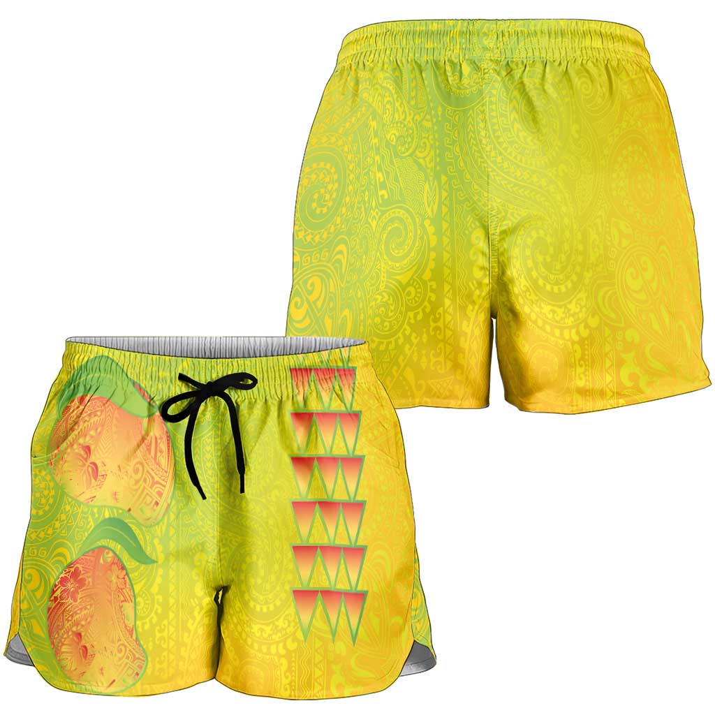 Hawaiian Mango Shorts for Women Polynesian Art Pattern and Kakau Tattoo LT03 - Polynesian Pride
