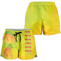Hawaiian Mango Shorts for Women Polynesian Art Pattern and Kakau Tattoo LT03 - Polynesian Pride