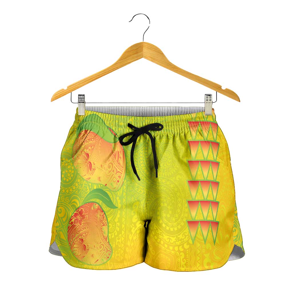 Hawaiian Mango Shorts for Women Polynesian Art Pattern and Kakau Tattoo LT03 - Polynesian Pride