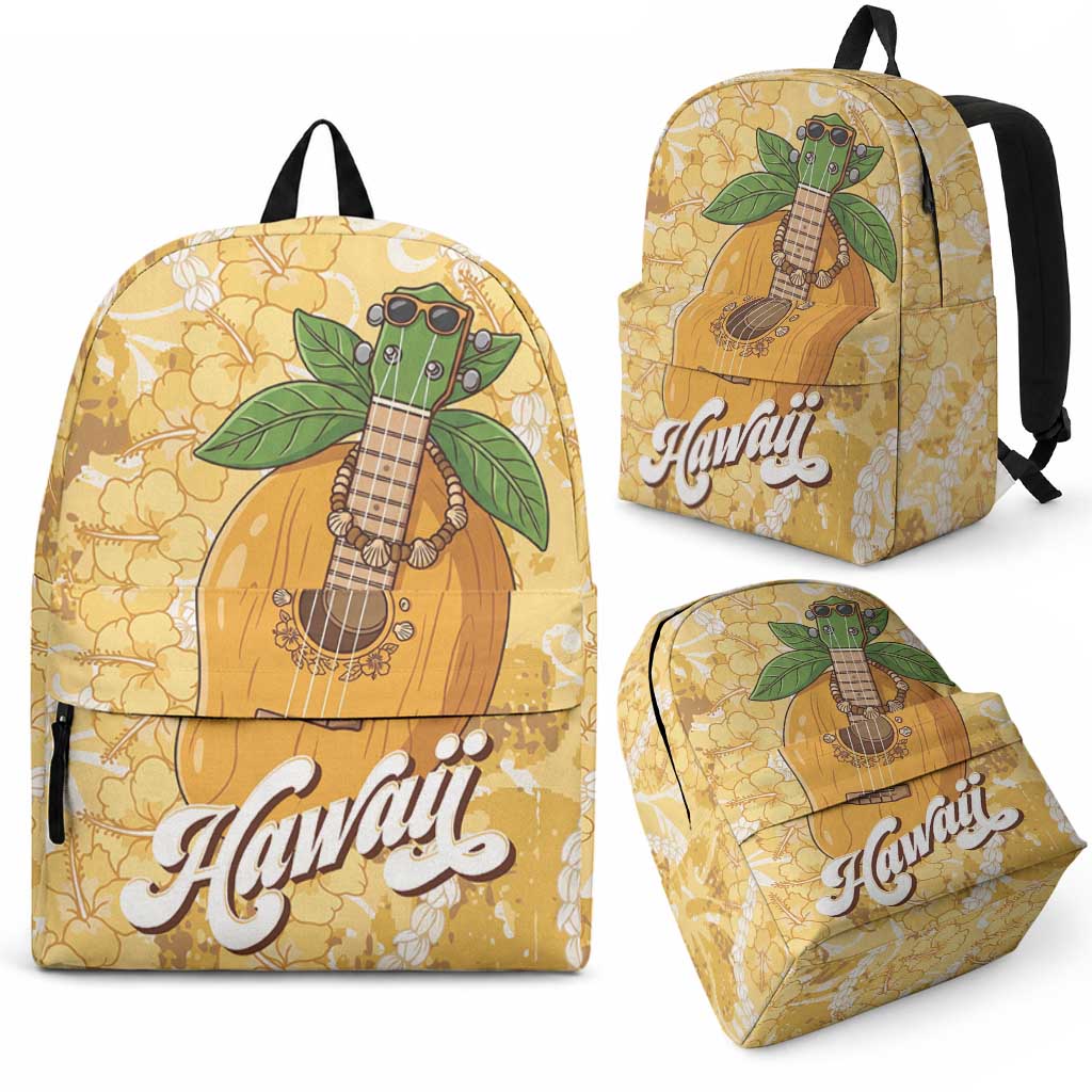 Hawaiian Mango Ukulele Backpack Retro Yellow Hibiscus Pikake Lei LT9 - Polynesian Pride