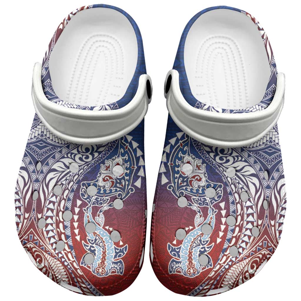 Hawaiian Manta Ray and Hammerhead Shark Tribal Tattoo Clogs Shoes with Polynesian Tribal Pattern Hawaii Flag Color LT03 Multicolor - Polynesian Pride