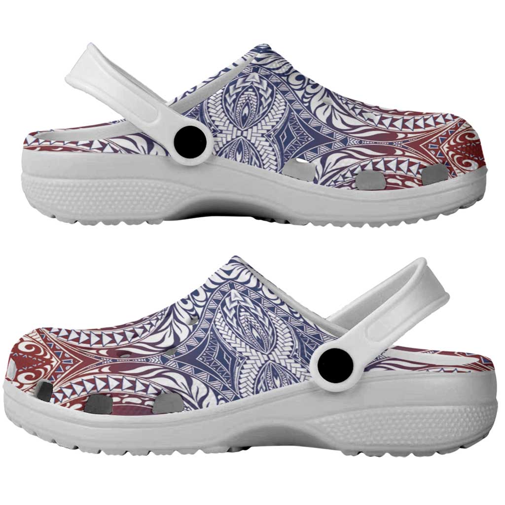Hawaiian Manta Ray and Hammerhead Shark Tribal Tattoo Clogs Shoes with Polynesian Tribal Pattern Hawaii Flag Color LT03 - Polynesian Pride