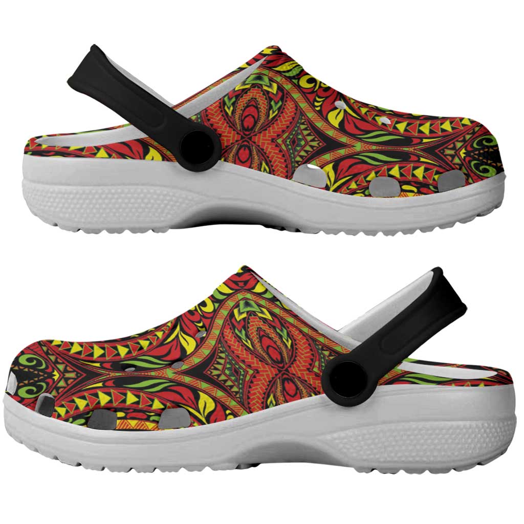 Hawaiian Manta Ray and Hammerhead Shark Tribal Tattoo Clogs Shoes with Polynesian Tribal Pattern Kanaka Maoli Flag Color LT03 - Polynesian Pride
