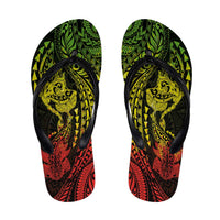 Hawaiian Manta Ray and Hammerhead Shark Tribal Tattoo Flip Flops with Polynesian Tribal Pattern Reggae Style