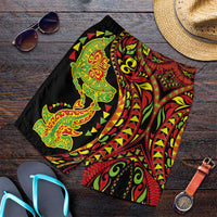 Hawaiian Manta Ray and Hammerhead Shark Tribal Tattoo Shorts for Men with Polynesian Tribal Pattern Kanaka Maoli Flag Color LT03 Multicolor - Polynesian Pride