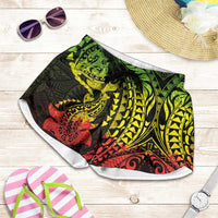 Hawaiian Manta Ray and Hammerhead Shark Tribal Tattoo Shorts for Women with Polynesian Tribal Pattern Reggae Style LT03 Multicolor - Polynesian Pride